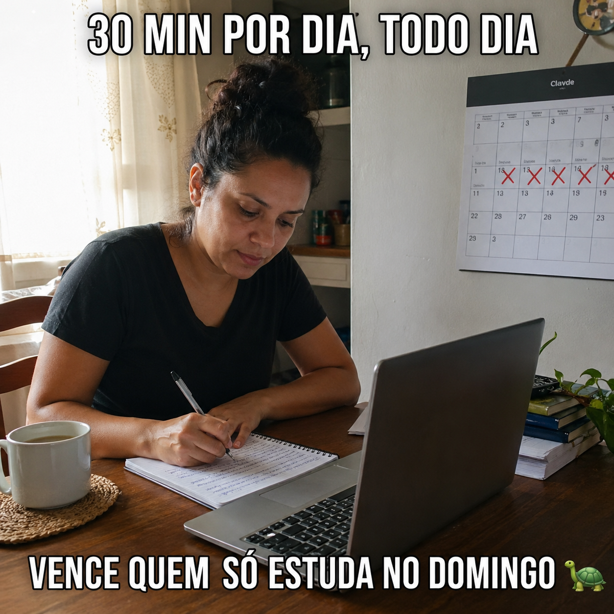 Meme: 30 min por dia, todo dia — consistência vence o estudo concentrado