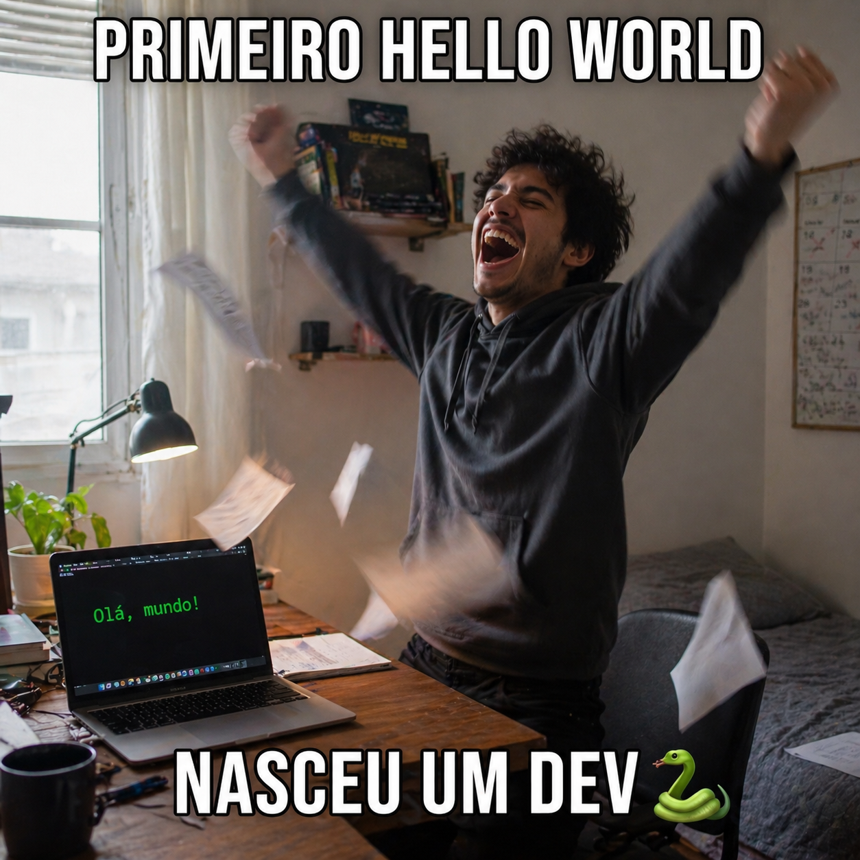 Meme: comemoração épica do primeiro Olá, mundo! — nasceu um dev